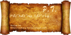 Páhány Tíria névjegykártya